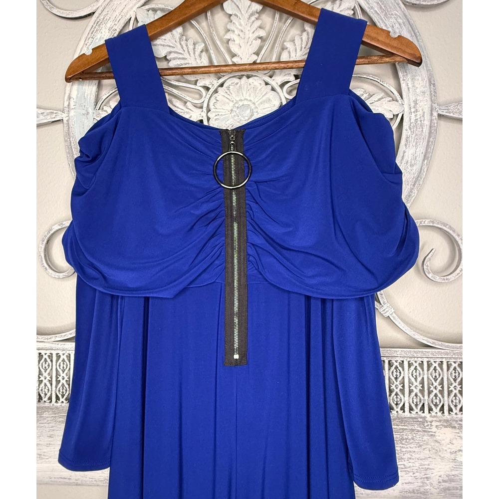 IC by Connie K Royal Blue Cold Shoulder O-Ring Zip Jumpsuit Size Small EUC